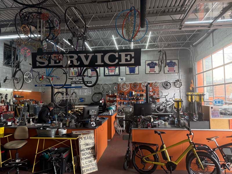 Inside Hearns Cycling shop in downtown Asheville