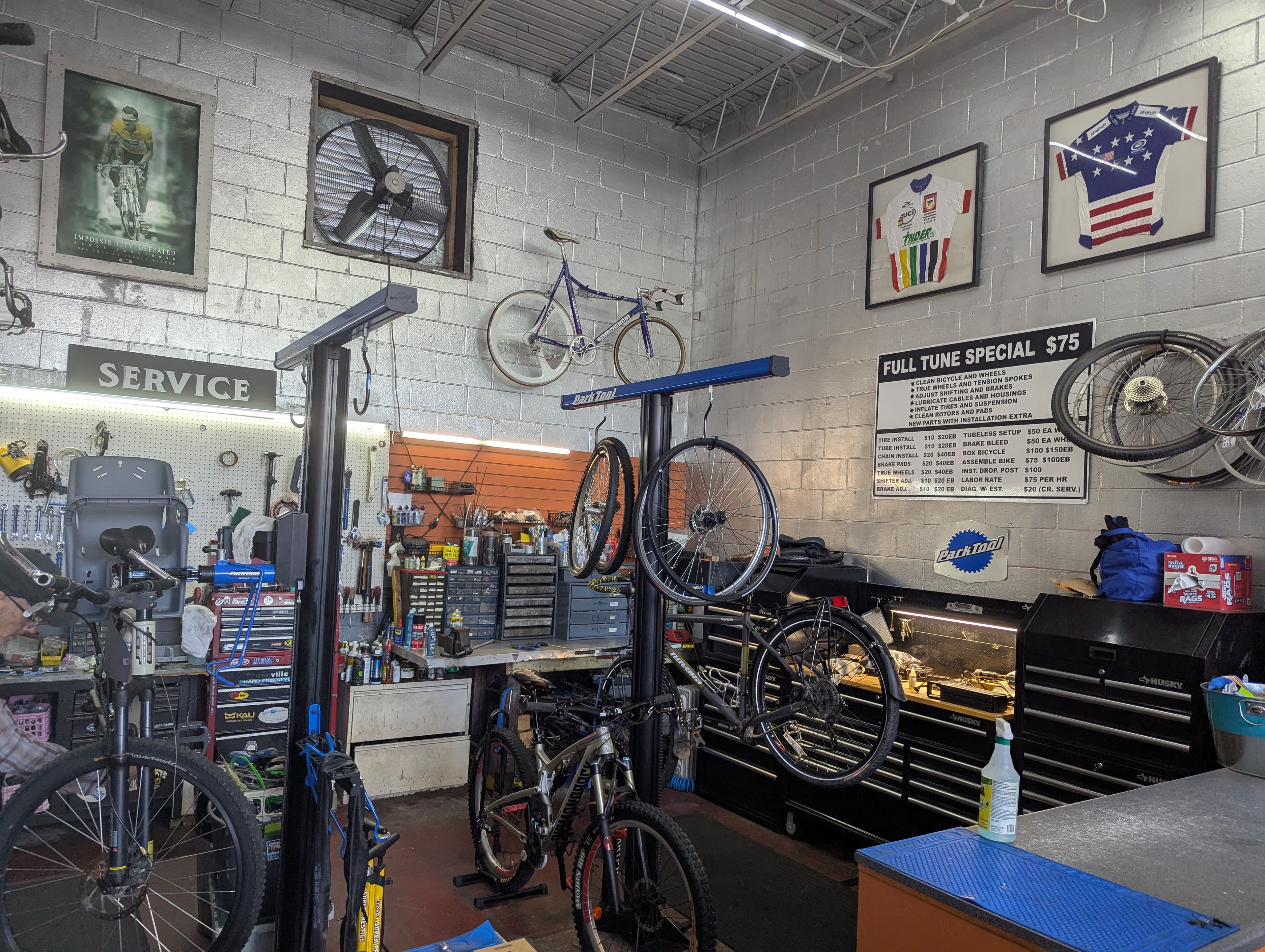 Hearns Cycling service shop interior